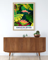 Amazon River Art - Victoria Regia water lily and Amazon river dolphin Home Decor - Brazil Living Room Decor